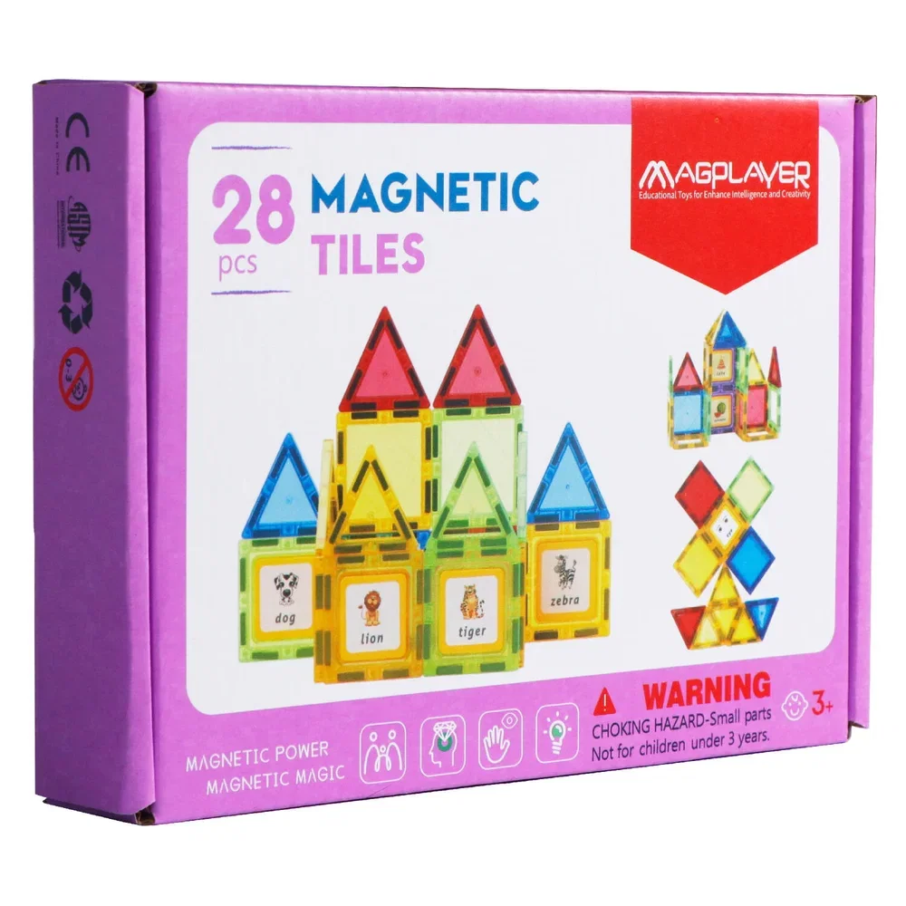 Constructii, cuburi, forme si culori - Set de constructie magnetic 3D - 28 piese MAGPLAYER 10 ani
