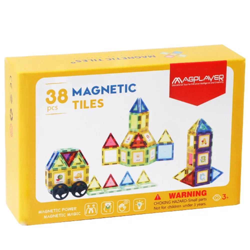 Constructii, cuburi, forme si culori - Set de constructie magnetic 3D - 38 piese MAGPLAYER 10 ani