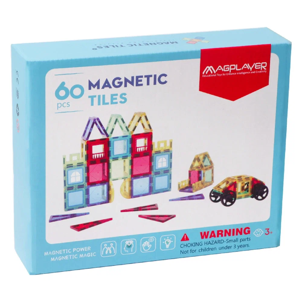 Constructii, cuburi, forme si culori - Set de constructie magnetic 3D - 60 piese MAGPLAYER 10 ani