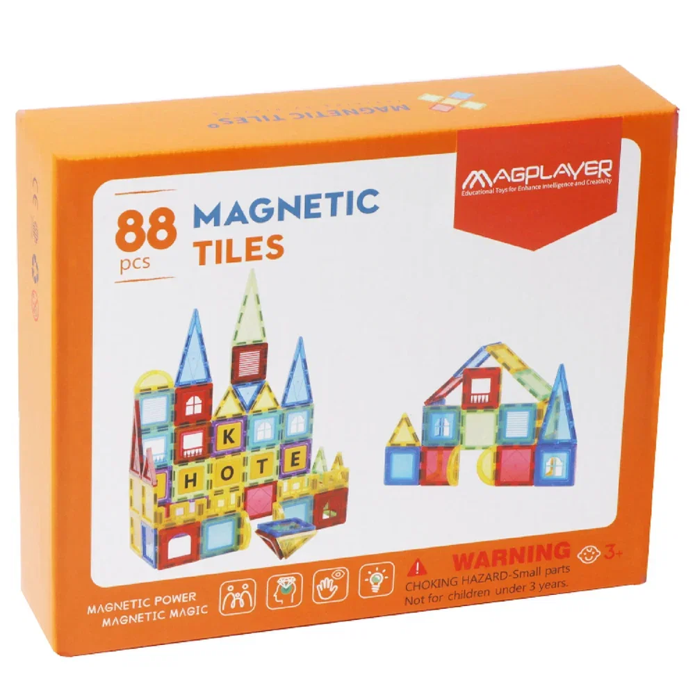 Constructii, cuburi, forme si culori - Set de constructie magnetic 3D - 88 piese MAGPLAYER 10 ani