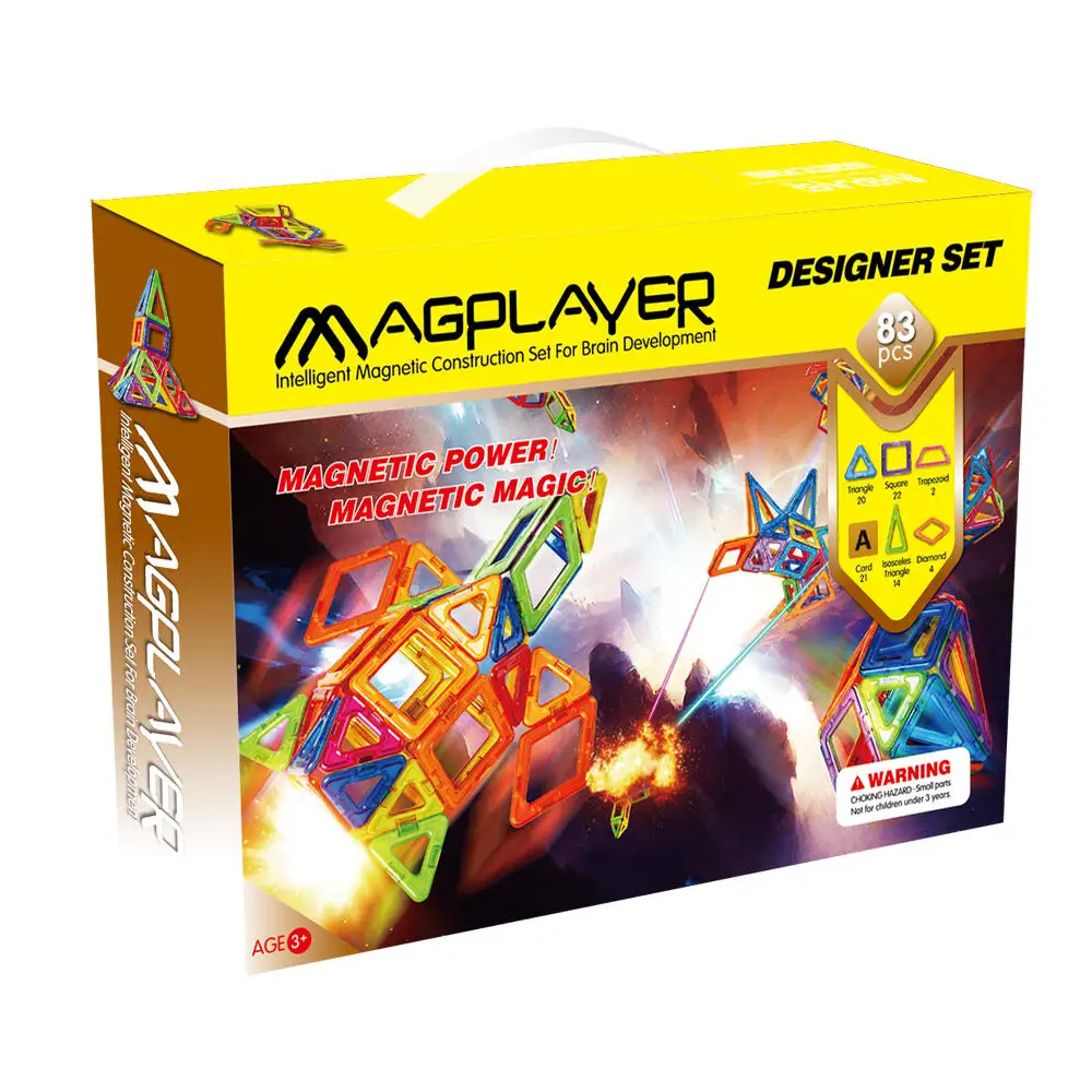 Constructii, cuburi, forme si culori - Set de constructie magnetic - 83 piese MAGPLAYER 10 ani
