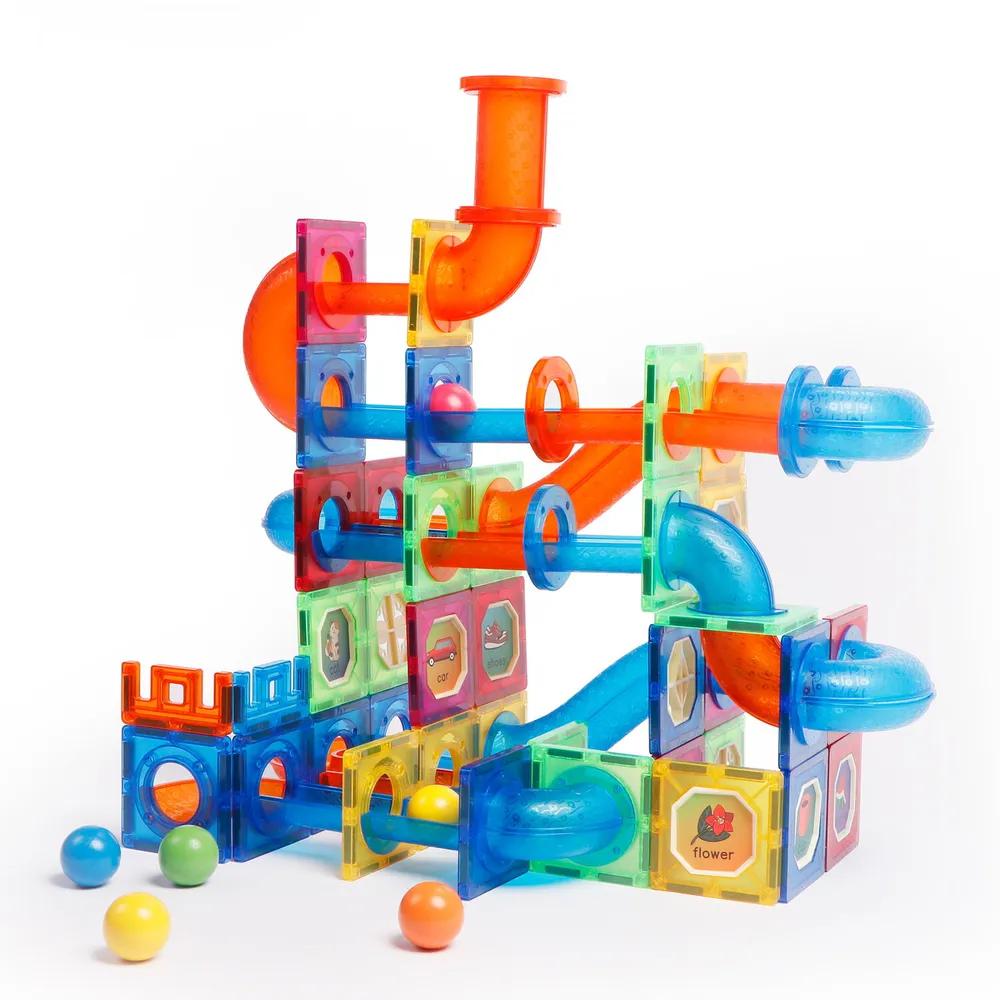 Constructii, cuburi, forme si culori - Set de constructie magnetic - Marble Run (171 piese) MAGPLAYER 10 ani