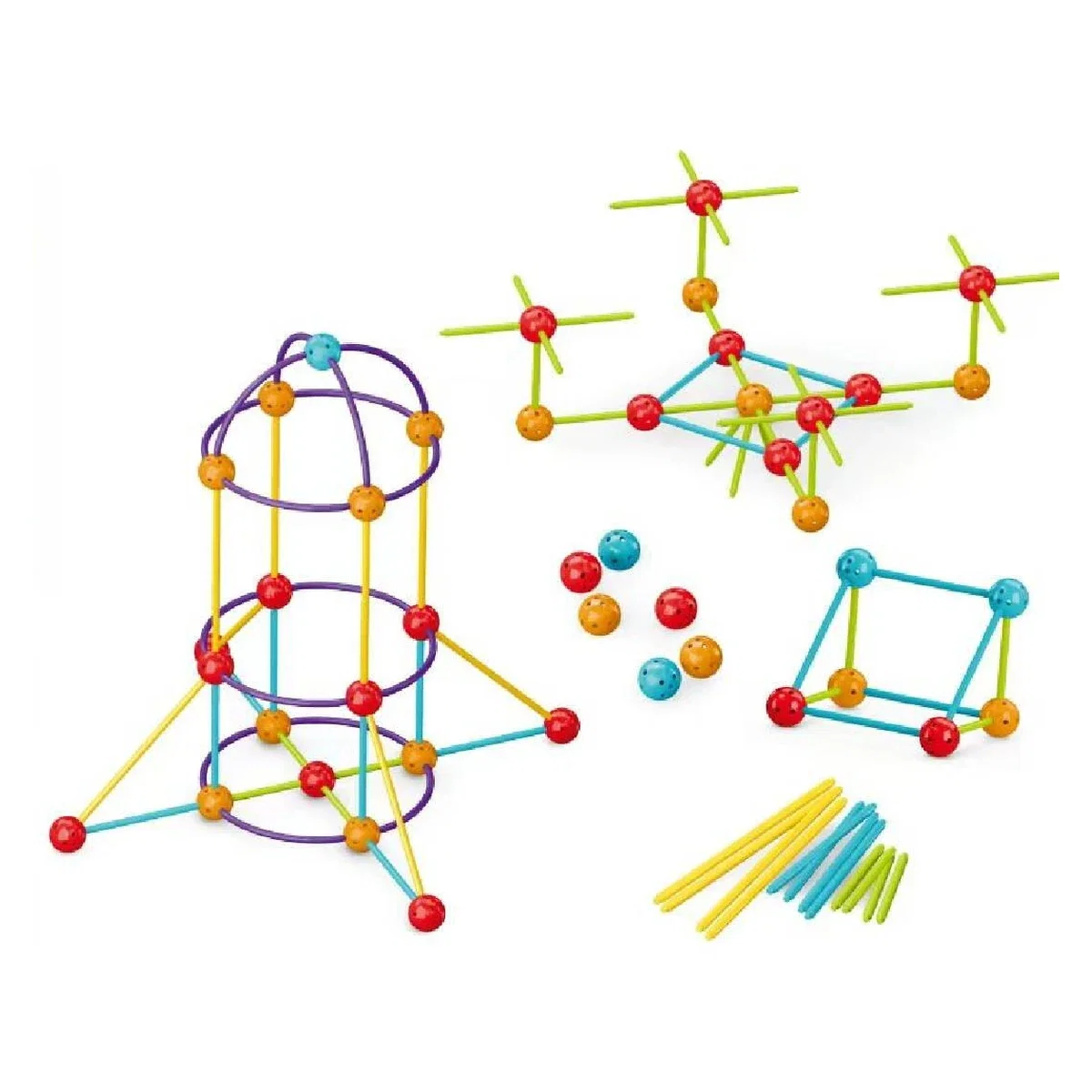 Constructii, cuburi, forme si culori - Set de constructie STEAM - Forme 3D (210 piese) Bufnitel 3 ani+