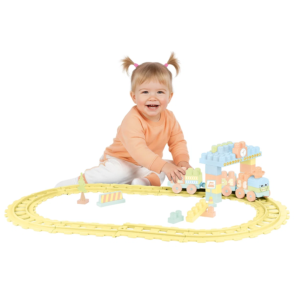 Trenulete si accesorii - Set de constructii cu trenulet - 58 piese (pastel) DOLU 18 luni+