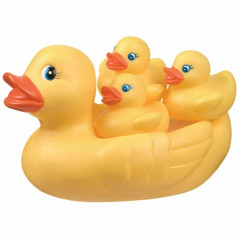 Jucarii pentru baie - Set de joaca de baie, Ratusca cu trei bococi, Fara gauri, Playgro