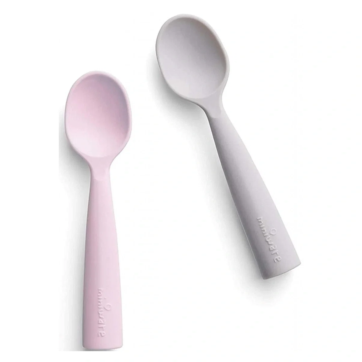 Ora mesei - Set de lingurite bebelusi Miniware, 100% silicon alimentar, Grey+Cotton candy 4 luni+
