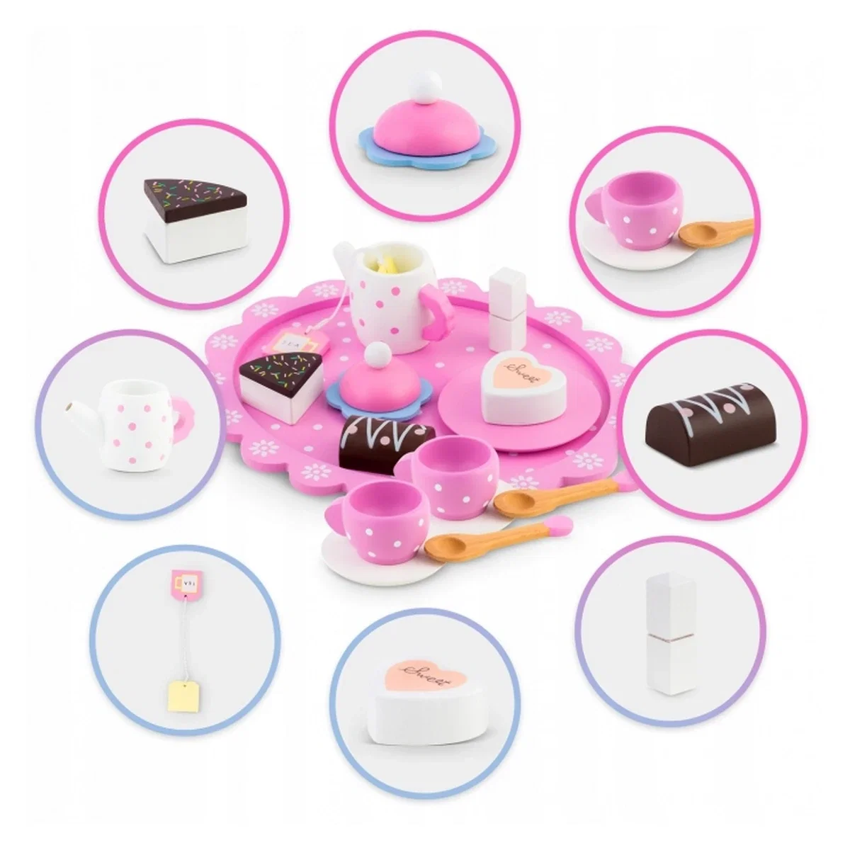 Set din lemn pentru servit ceaiul Ricokids - Roz 3 ani+ [4]