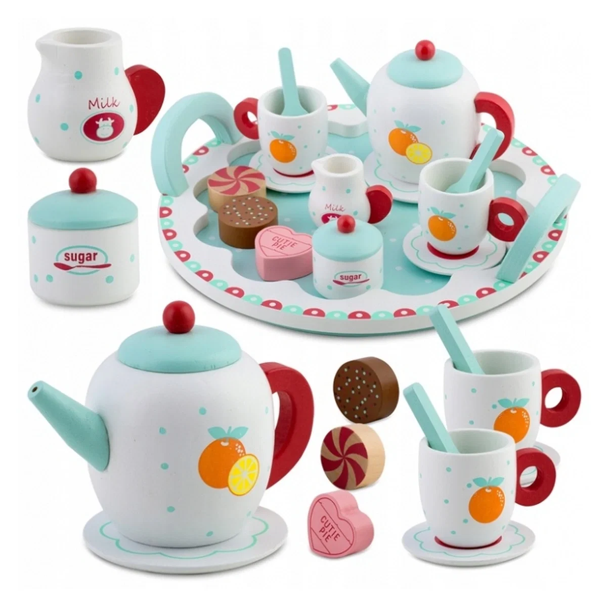 Accesorii pentru bucatarie - Set din lemn pentru servit ceaiul Ricokids - Turcoaz 3 ani+