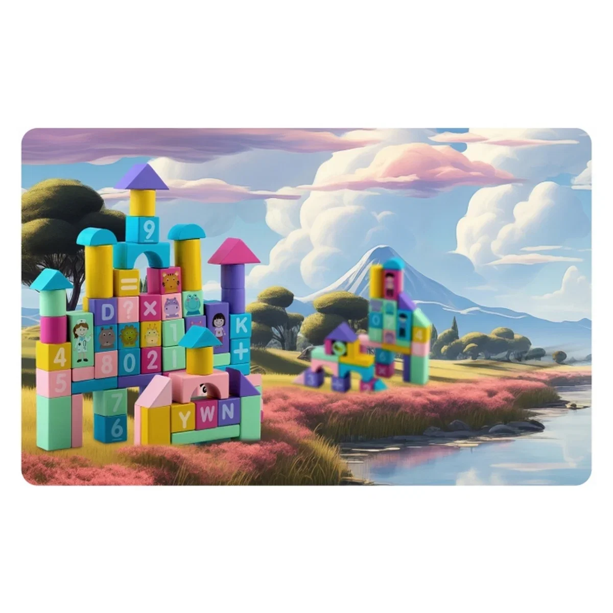 Set educational cu blocuri din lemn, 100 bucati, Ricokids [6]
