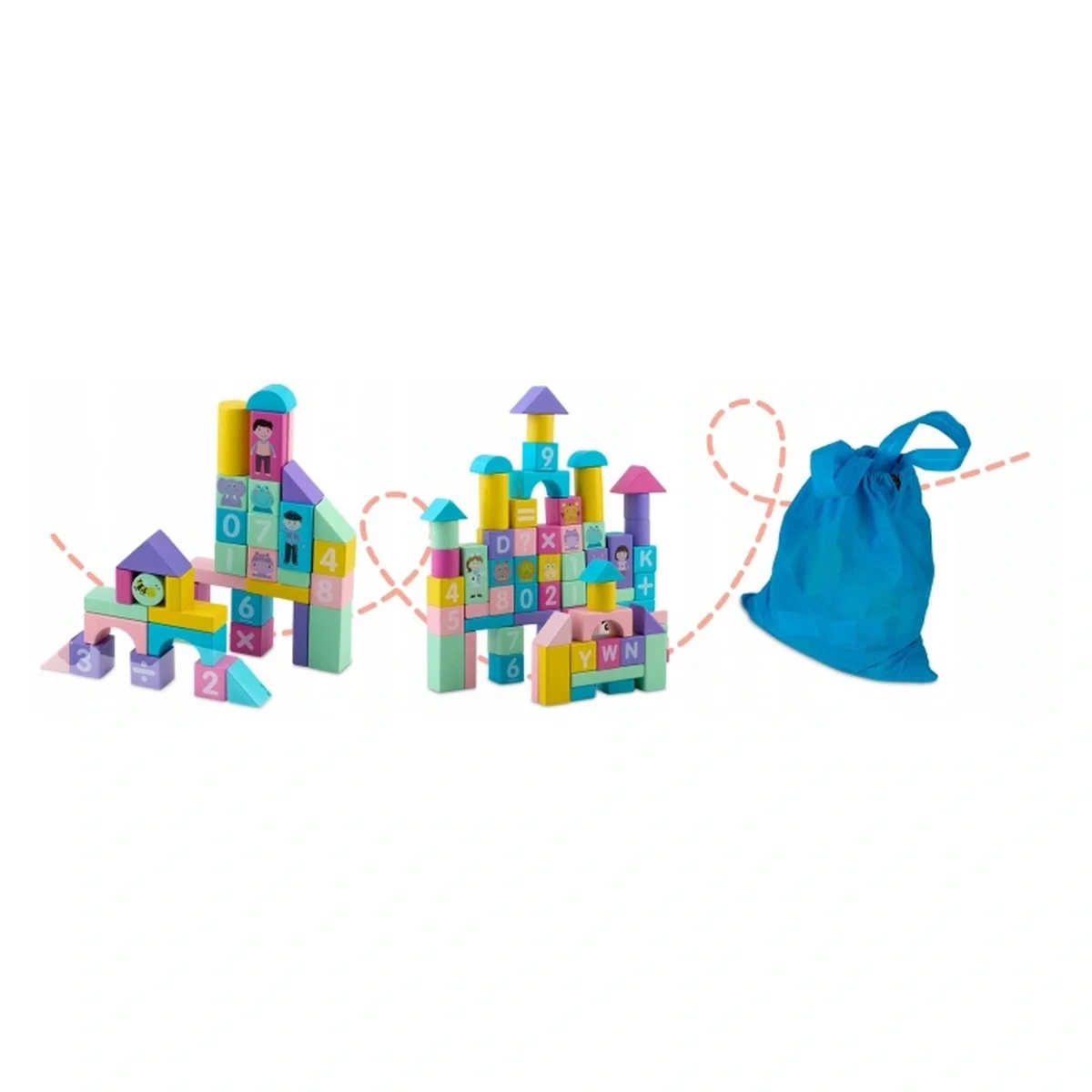 Set educational cu blocuri din lemn, 100 bucati, Ricokids [3]