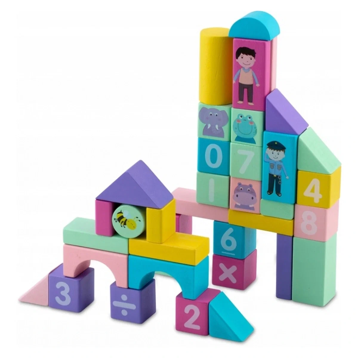 Set educational cu blocuri din lemn, 100 bucati, Ricokids [1]