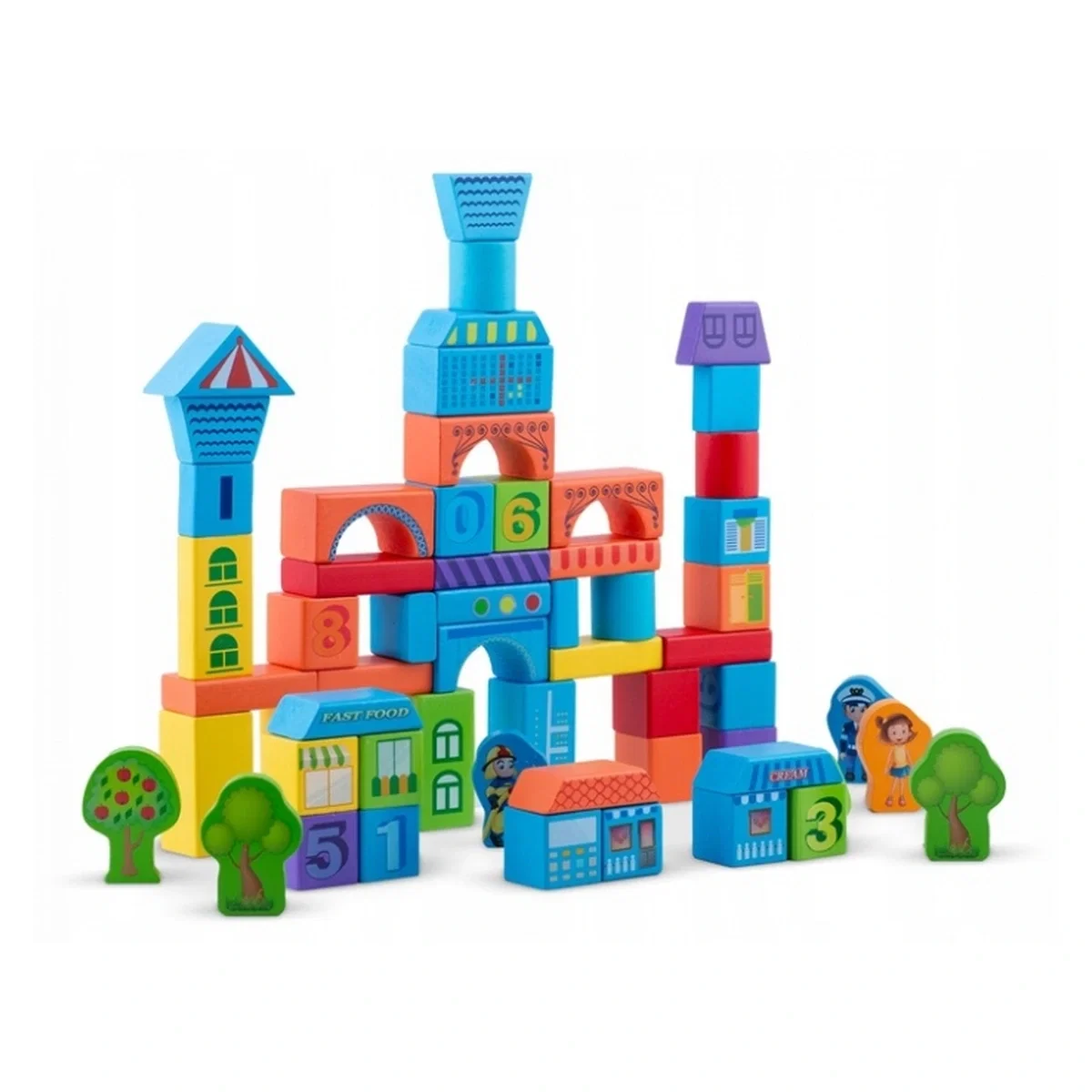 Set educational cu blocuri din lemn, 100 bucati, Ricokids - Orasel [1]