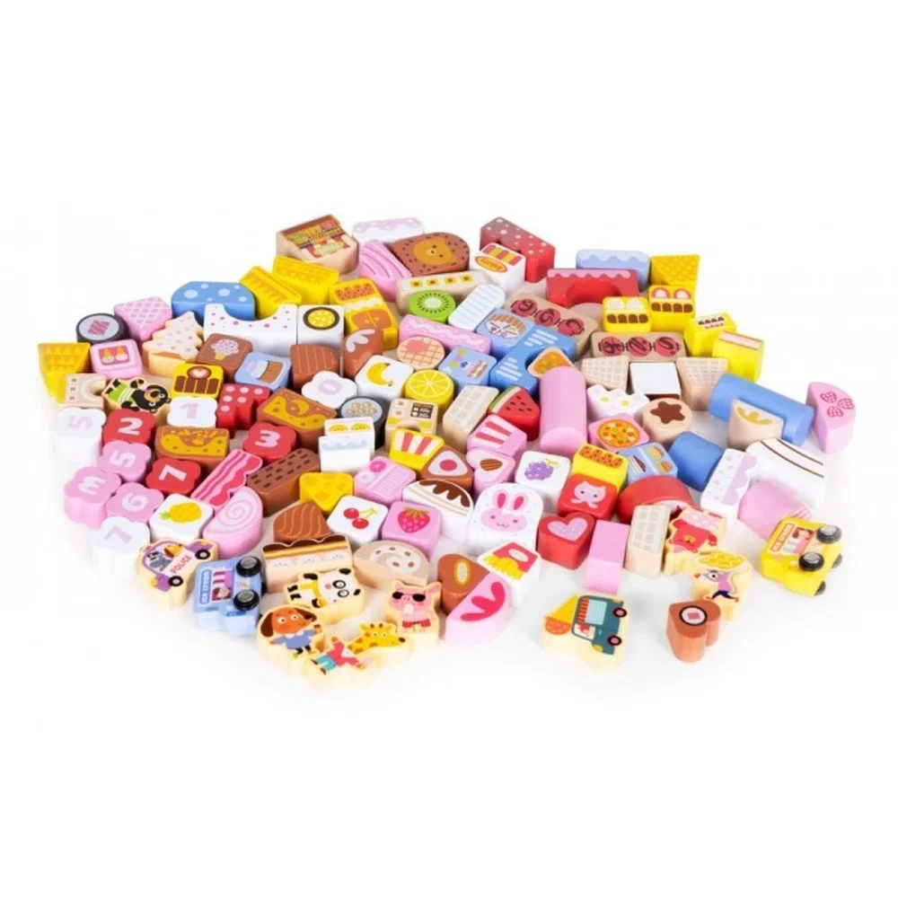 Set educational cu blocuri din lemn, 116 piese, Candy City Ecotoys 3 ani+ [2]