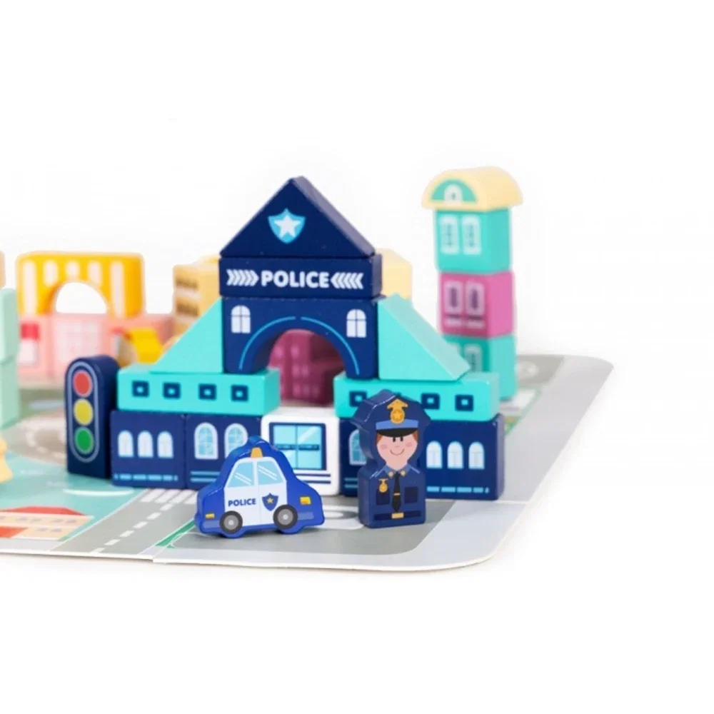 Set educational cu blocuri din lemn si covoras, 121 piese, City Ecotoys 3 ani+ [2]