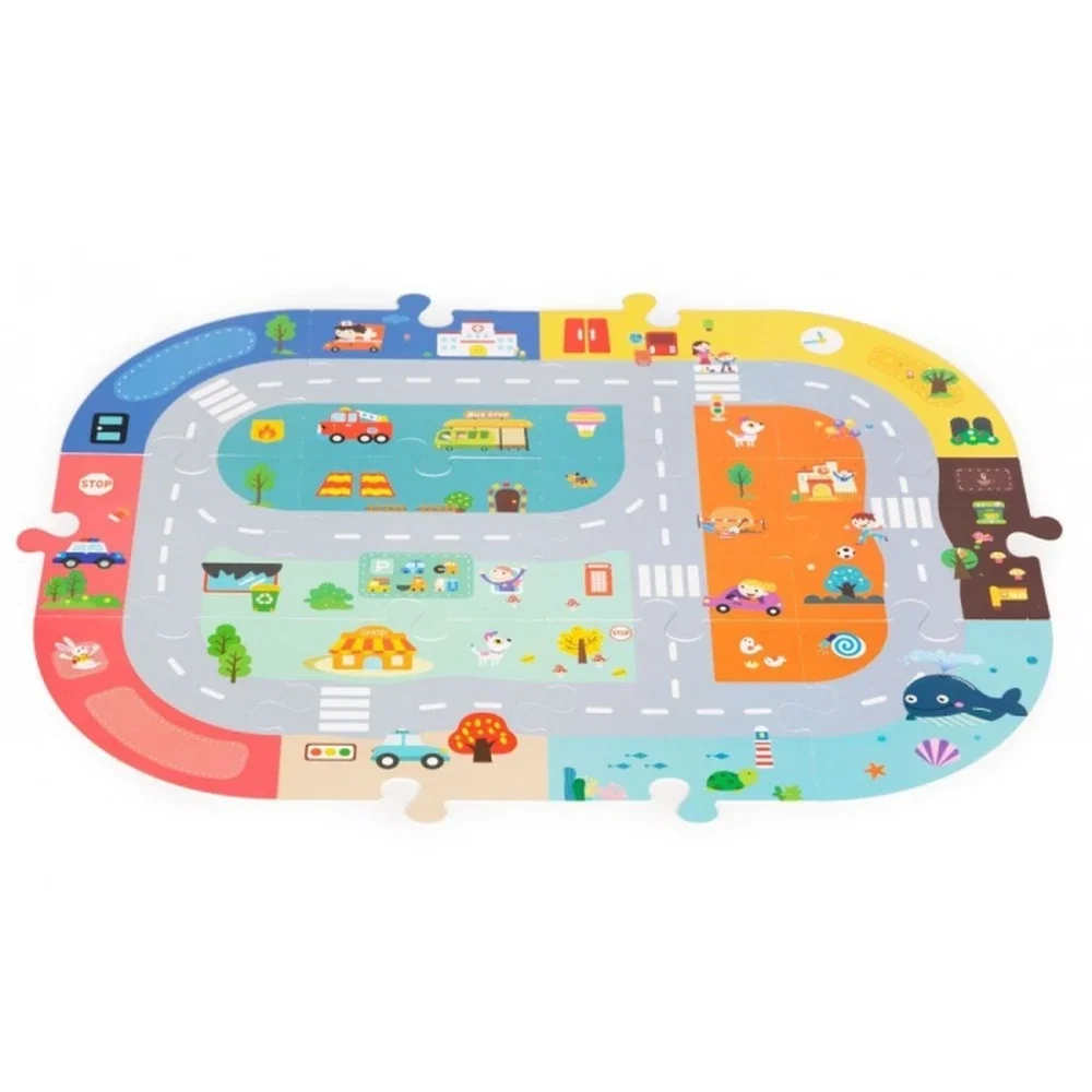 Set educational cu blocuri din lemn si covoras tip puzzle, 88 piese, City Ecotoys 3 ani+ [2]