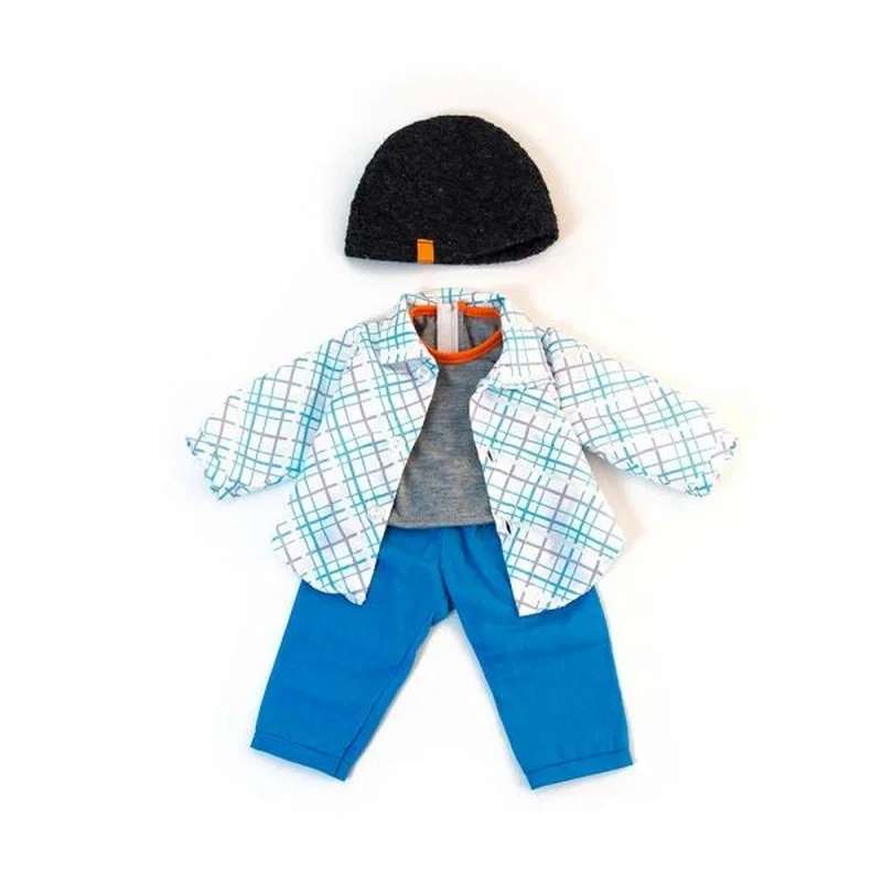 Hainute si accesorii pentru papusi - Set imbracaminte vreme temperata pentru papusa baiat 38 cm Blue Miniland