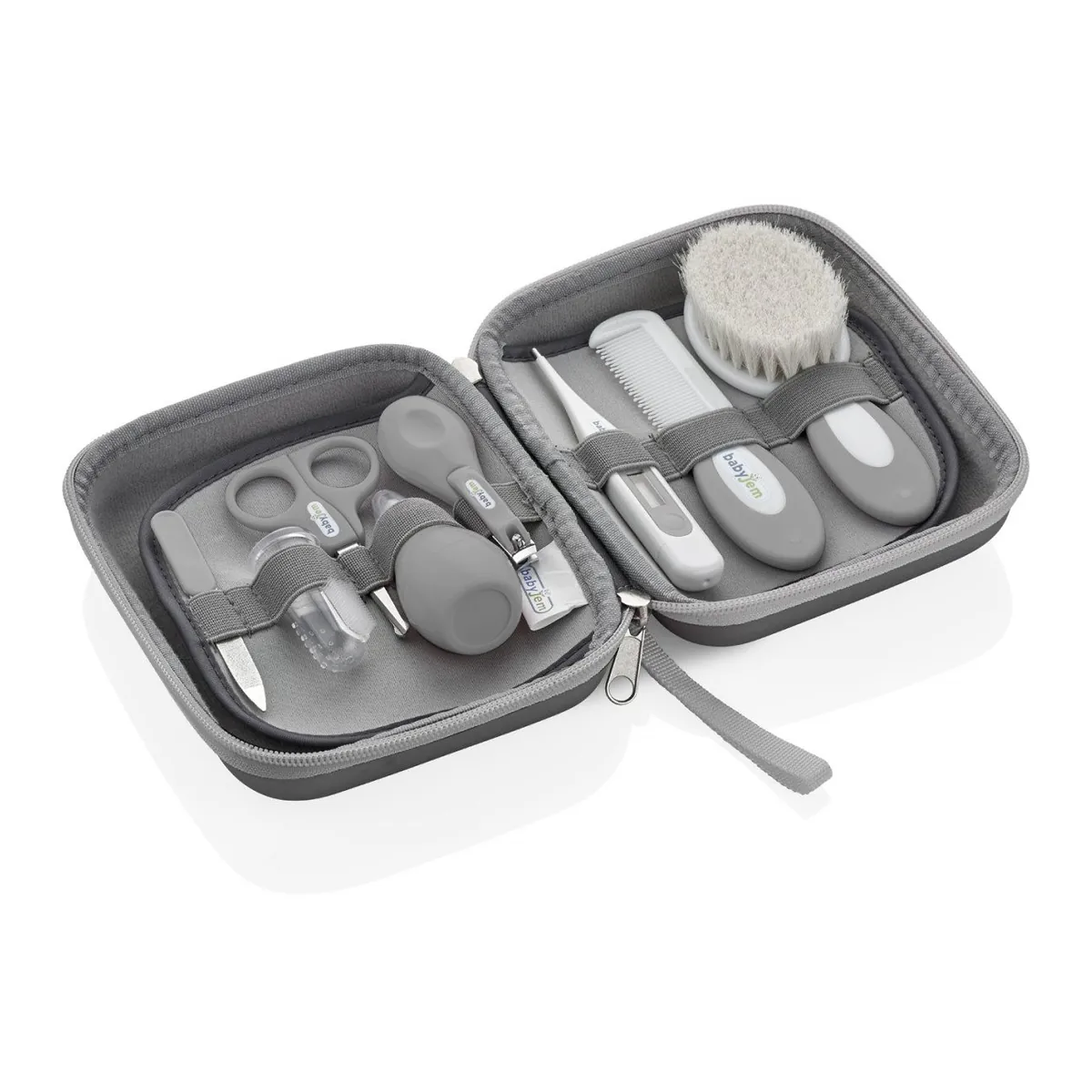 Ingrijirea parului si a unghiilor - Set ingrijire unghii bebelusi cu 9 piese Gri BabyJem Grooming Set 0 luni +