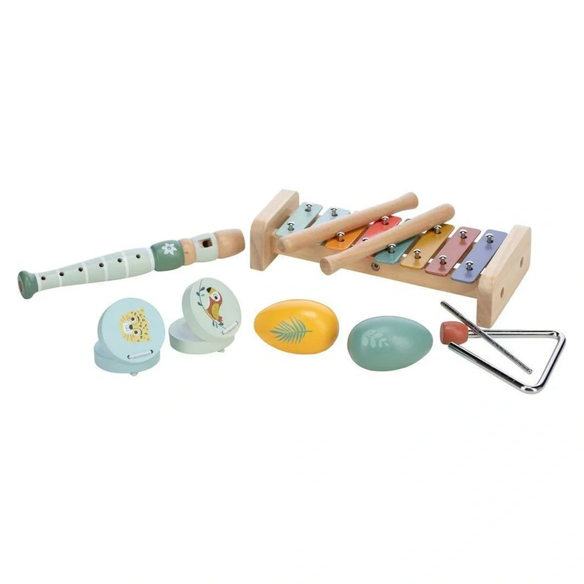 Jucarii muzicale - Set instrumente muzicale, Free2Play, 5 in 1, Contine xilofon, Fluier, Din lemn, Conform cu standardul european de