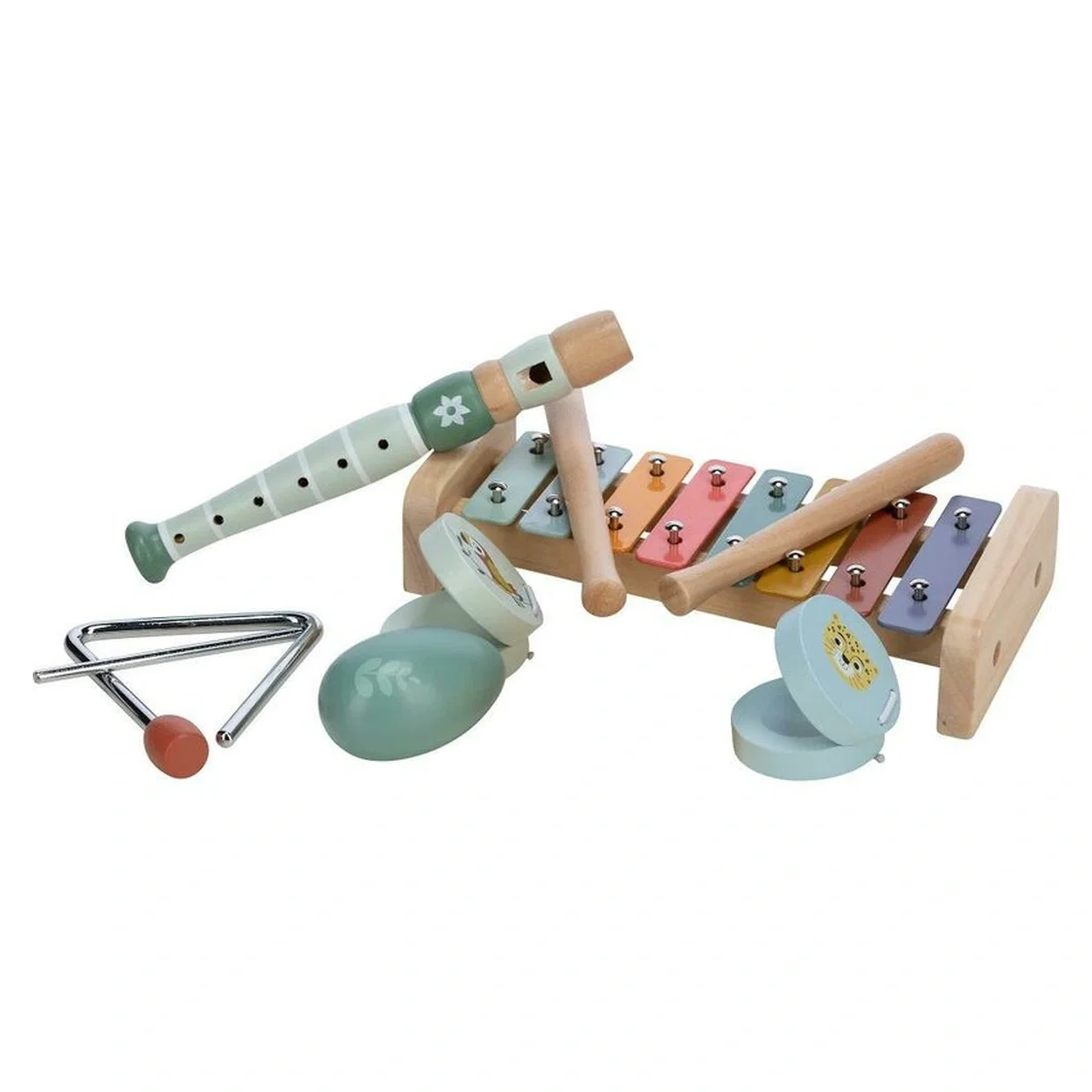 Set instrumente muzicale, Free2Play, 5 in 1, Contine xilofon, Fluier, Din lemn, Conform cu standardul european de [1]