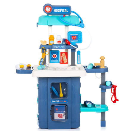 Set jucarie Chipolino Doctor 3 in 1, 72,5 cm, cu accesorii (valiza, o masa cu instrumente medicale, ochelari, casti, seringi si diverse dispozitive [1]