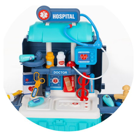 Set jucarie Chipolino Doctor 3 in 1, 72,5 cm, cu accesorii (valiza, o masa cu instrumente medicale, ochelari, casti, seringi si diverse dispozitive [7]