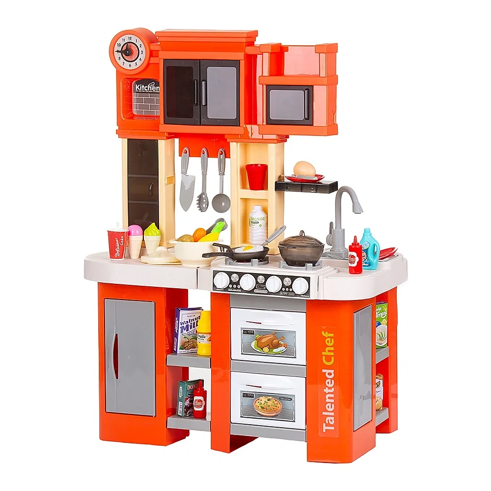 Bucatarii de joaca din lemn - Set jucarie Chipolino Kitchen 84 cm cu sistem de curgere apa, lumini, sunete si 79 accesorii 3 ani