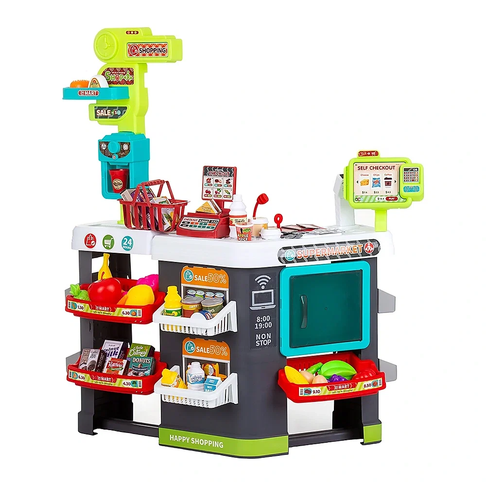 Bucatarii si supermarket - Set jucarie Supermarket 87 cm cu lumini, sunete si 81 accesorii, Chipolino 3 ani