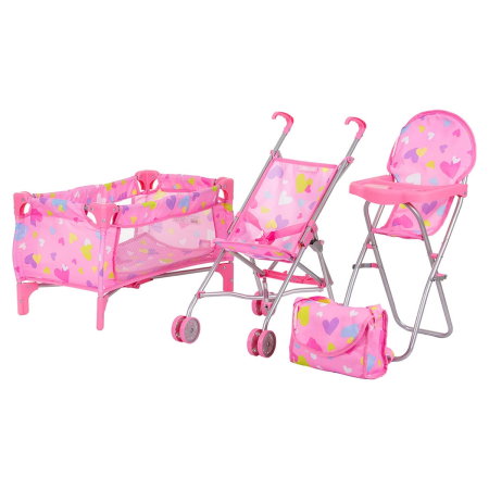 Mobilier pentru papusi - Set jucarii pentru papusi Chipolino Trixy 3 in 1, Hearts 3 ani