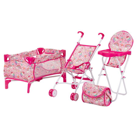 Mobilier pentru papusi - Set jucarii pentru papusi Chipolino Trixy 3 in 1, Unicorn 3 ani