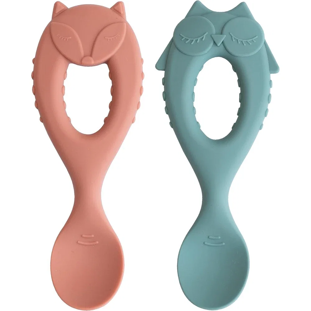 Tacamuri - Set lingurite din silicon - Bufnita & vulpita TIDY TOT 6 luni +