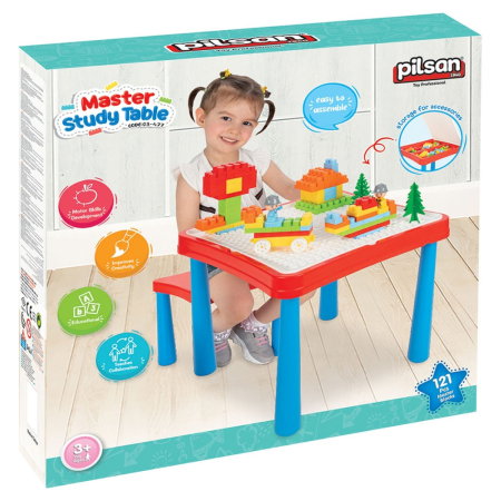 Set masuta cu scaune si cuburi Pilsan Master Study Table cu 121 piese 3 ani + [2]