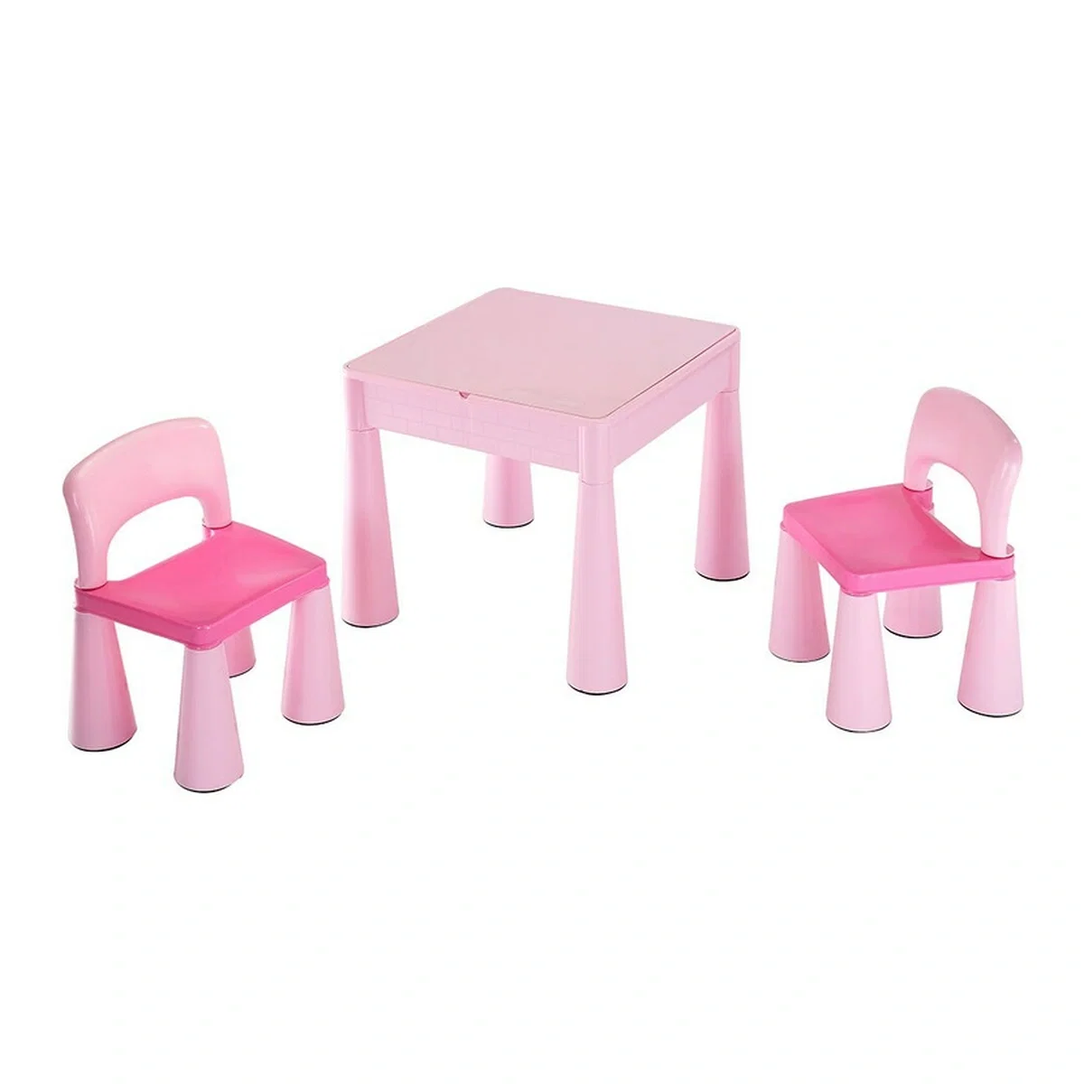 Set masuta si doua scaune, New Baby, , Pink, Parte reversibila pentru Lego Duplo [2]