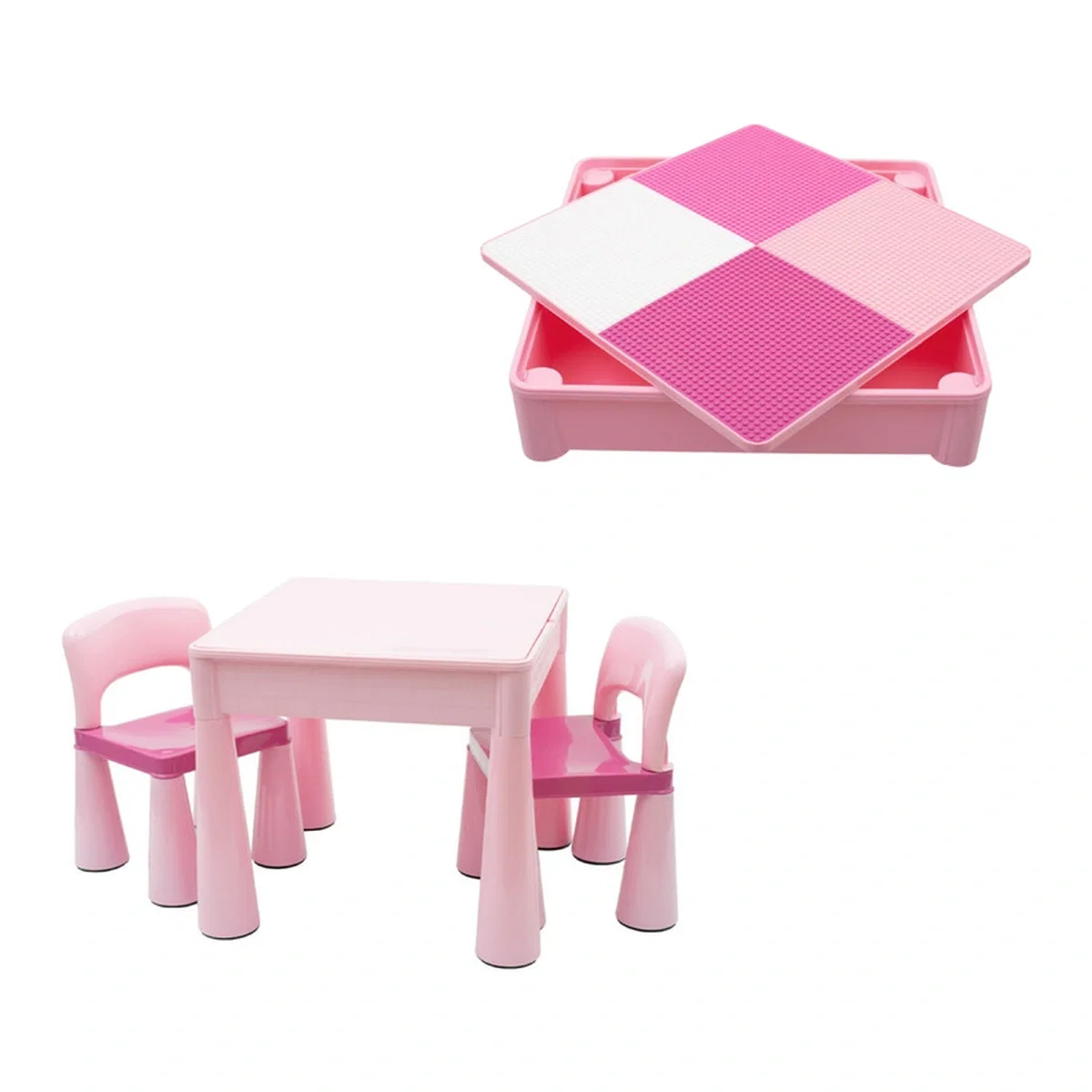 Set masuta si doua scaune, New Baby, , Pink, Parte reversibila pentru Lego Duplo [1]