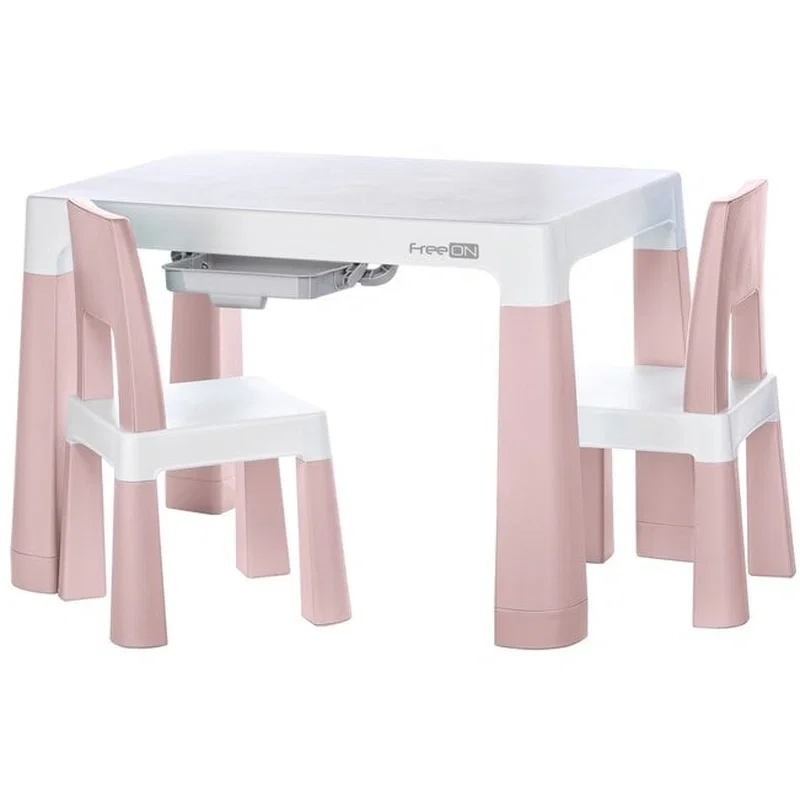 Masute si scaunele - Set masuta si doua scaune , Neo, Cu doua sertare, Cu masa reglabila la doua inaltimi, FreeON, Roz