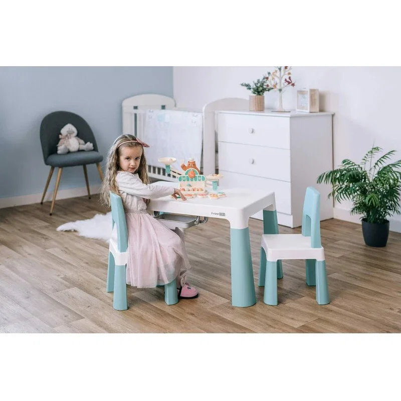 Set masuta si doua scaune , Neo, Cu doua sertare, Cu masa reglabila la doua inaltimi, FreeON, Verde [1]