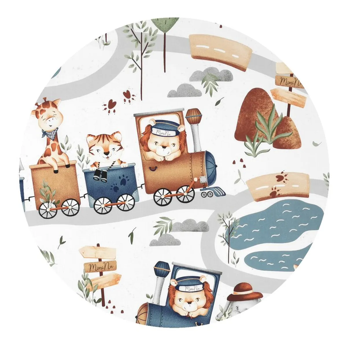 Set pentru landou/cosulet, MimiNu, Cu protectie, saltea si pernuta, Zoo in train [3]