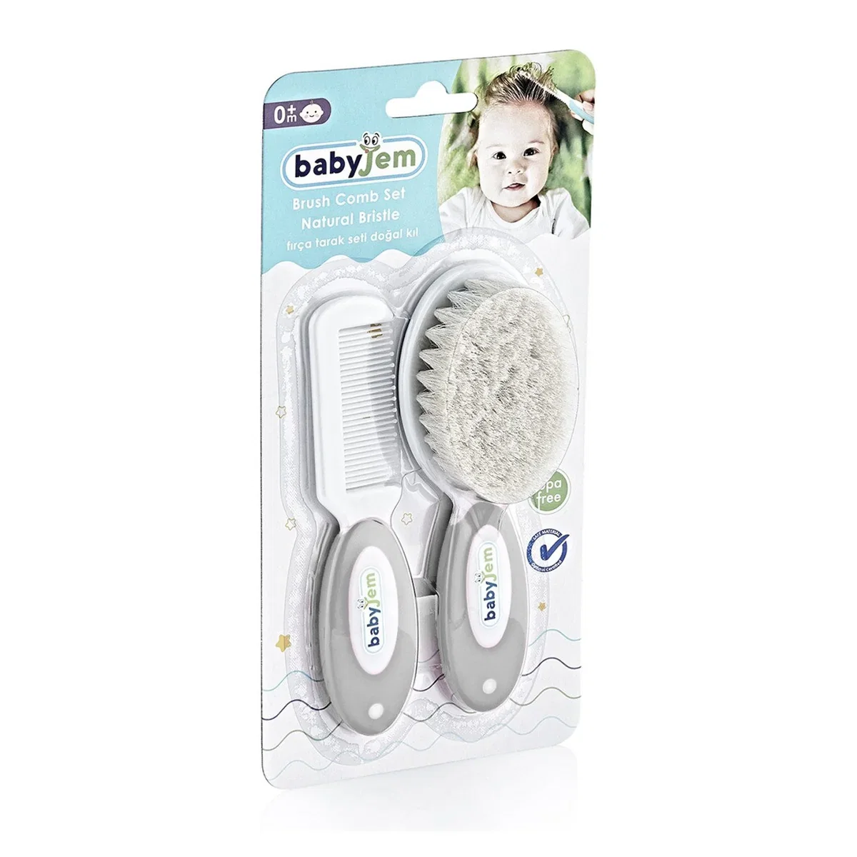 Set pieptan si perie din peri naturali Gri BabyJem 0luni + [1]