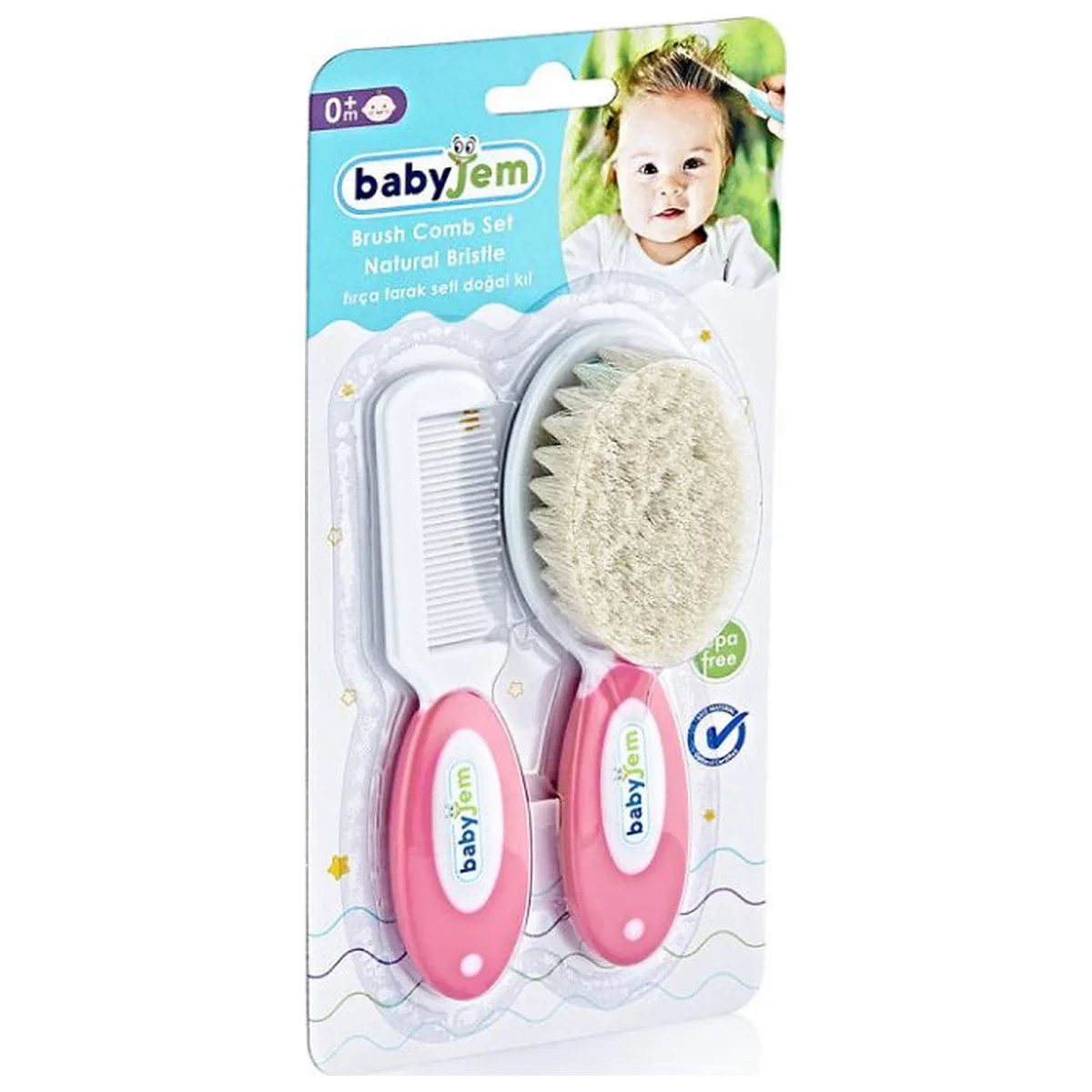 Set pieptan si perie din peri naturali Roz BabyJem 0luni + [1]