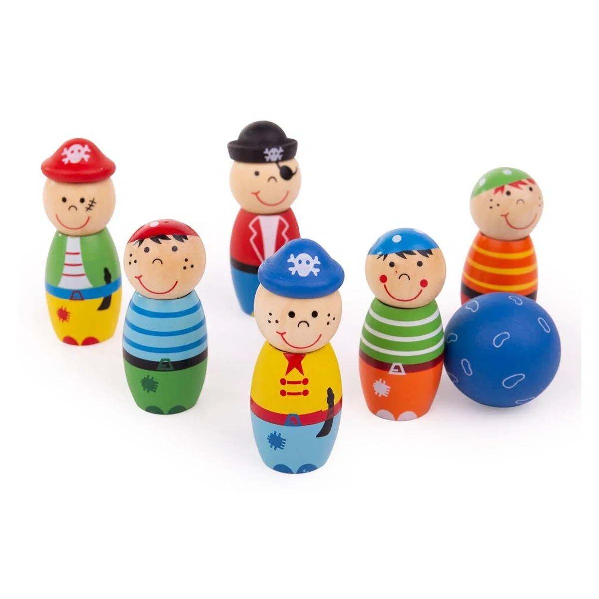 Jucarii din lemn - Set popice - Pirati BIGJIGS Toys 2 ani+