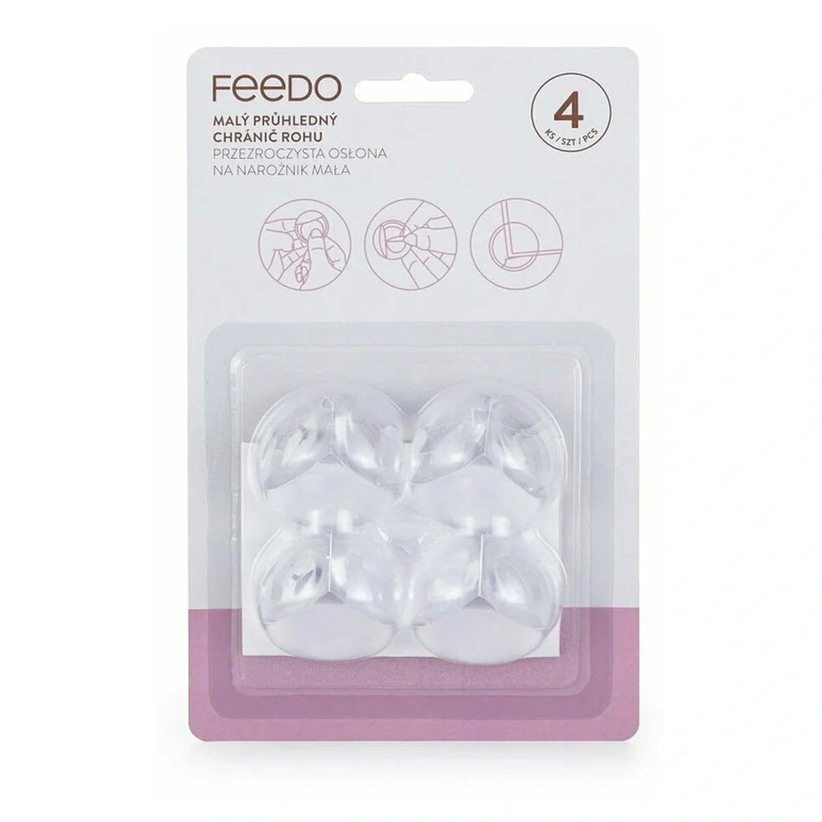 Set protectii pentru colturi ascutite, Usor de instalat, 3.6 x 3.6 x 2.7 cm, 4 bucati, Transparent FEEDO [1]