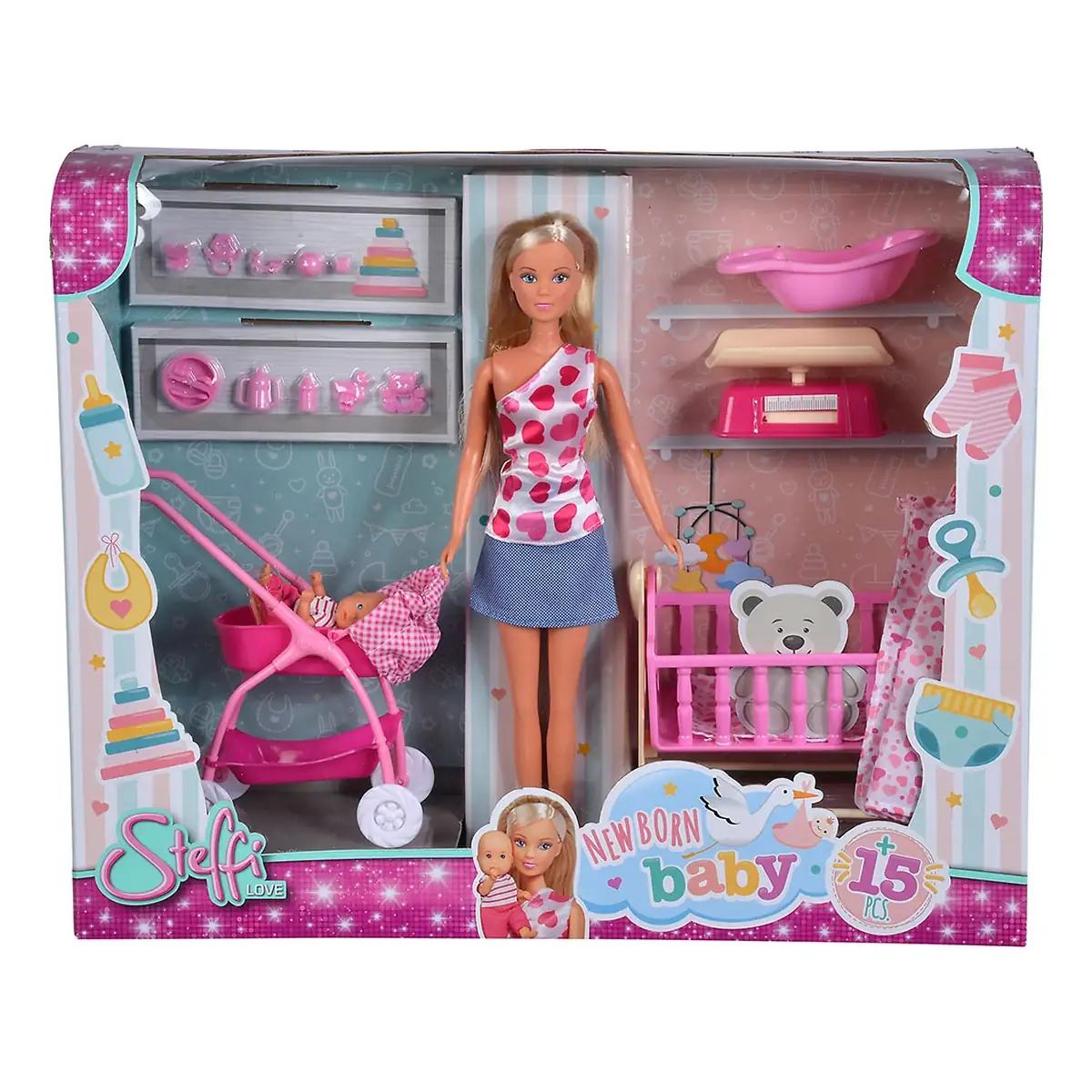 Set Simba Steffi Love New Born Baby Set papusa 29 cm, 1 bebelus si accesorii 3 ani + [6]