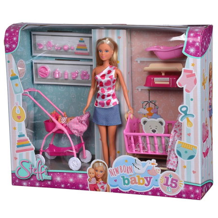 Set Simba Steffi Love New Born Baby Set papusa 29 cm, 1 bebelus si accesorii 3 ani + [7]