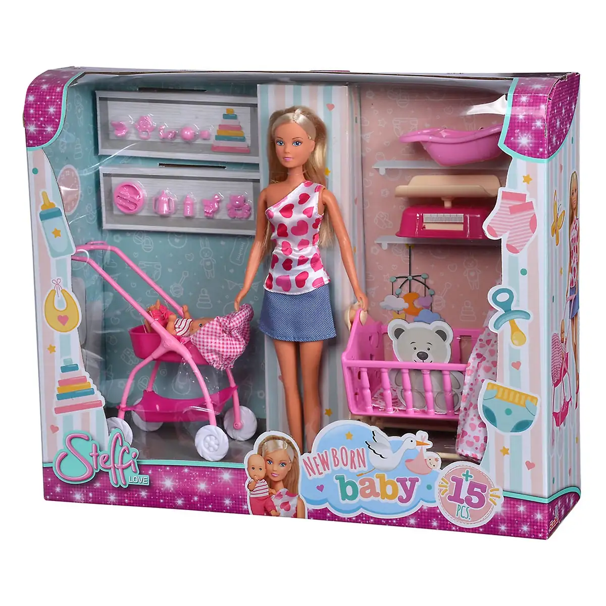 Set Simba Steffi Love New Born Baby Set papusa 29 cm, 1 bebelus si accesorii 3 ani + [7]