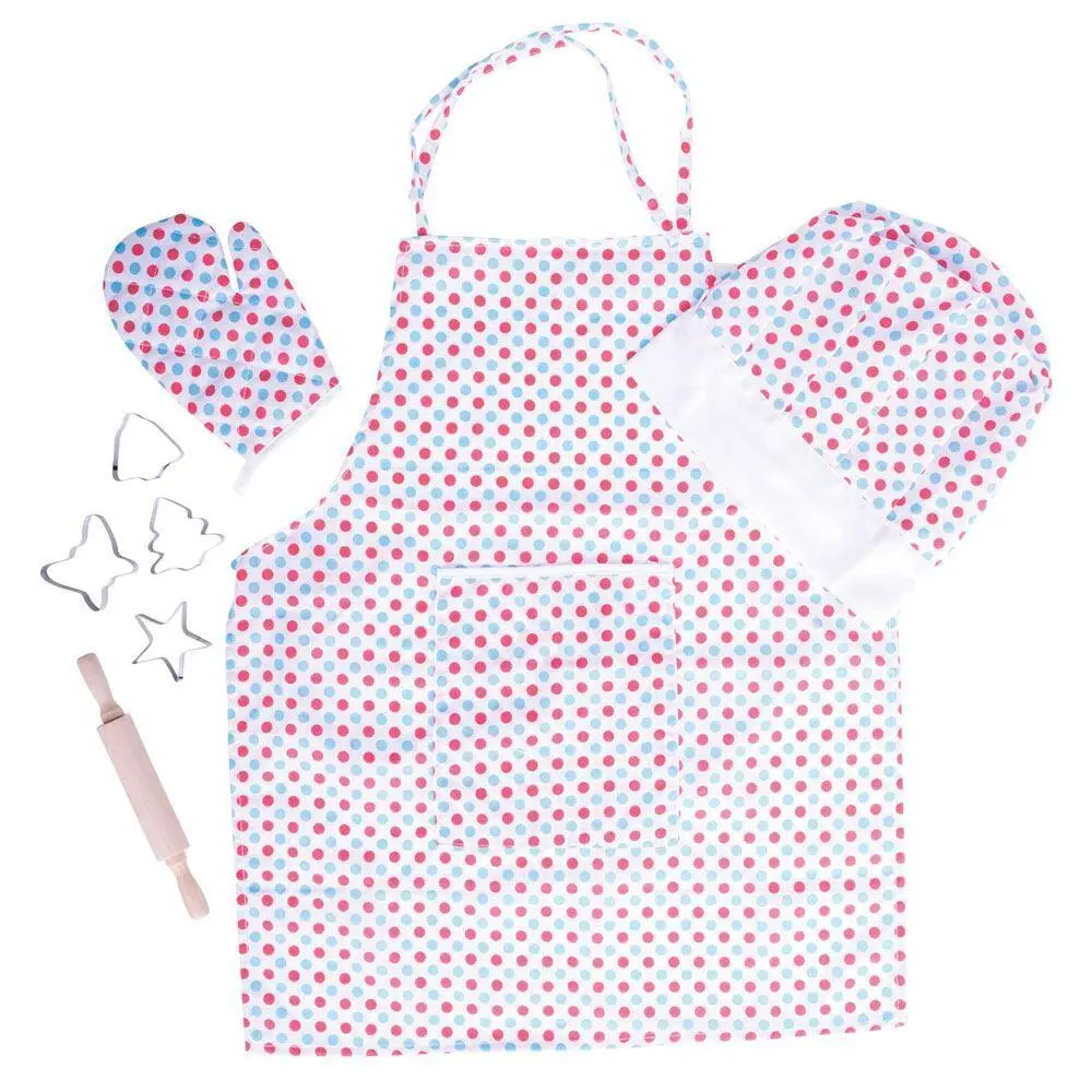 Accesorii pentru bucatarie - Set sortulet si accesorii alb cu buline BIGJIGS Toys 3 ani+