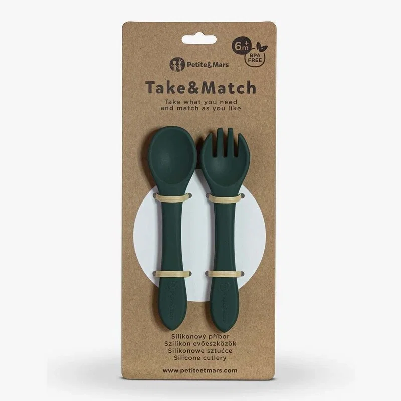 Set tacamuri din silicon fara BPA, Take&Match, 6 luni+, Verde inchis Petite&Mars [1]