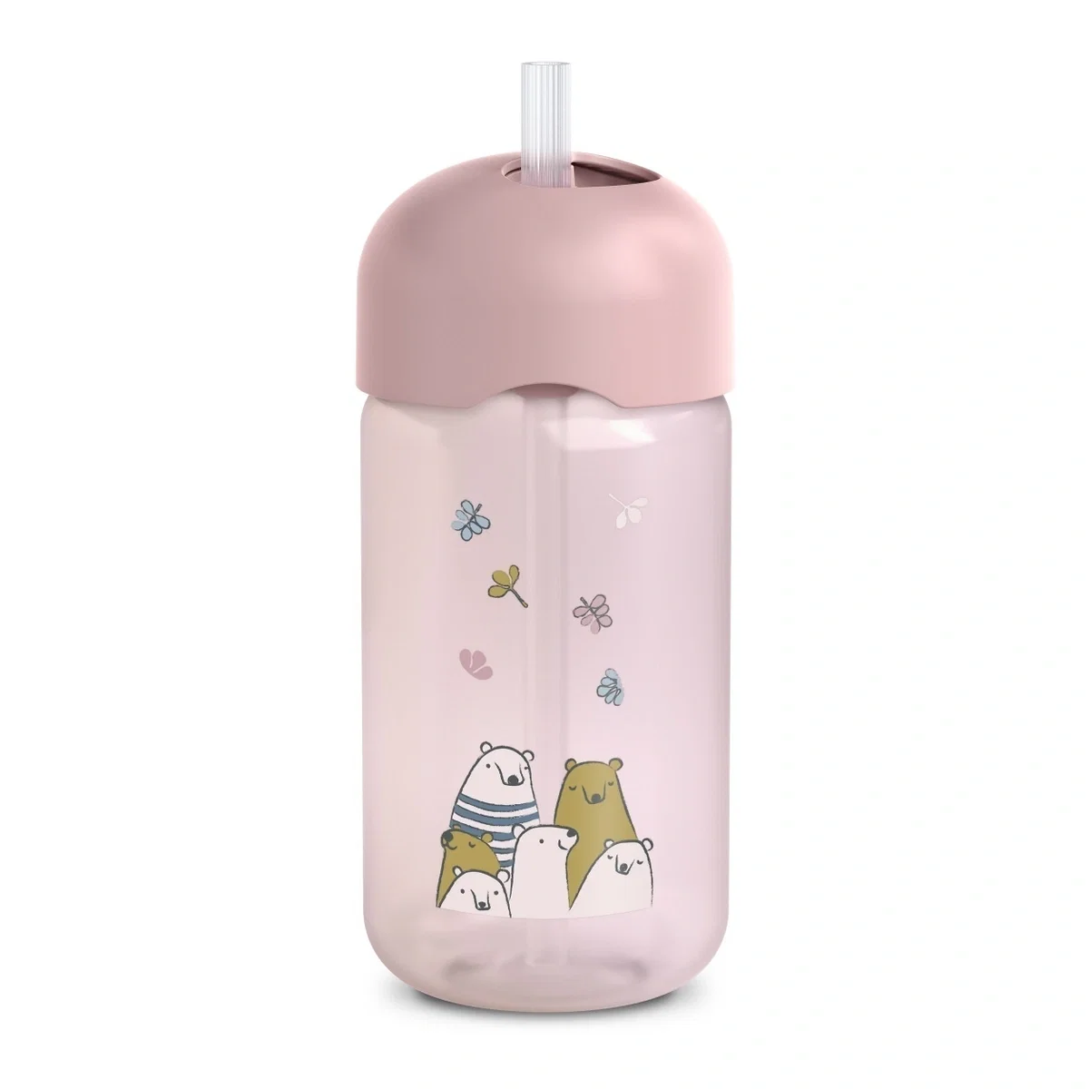 Ora mesei - Sticlă de apă fără picurare, Bears, 340 ml, roz, Suavinex