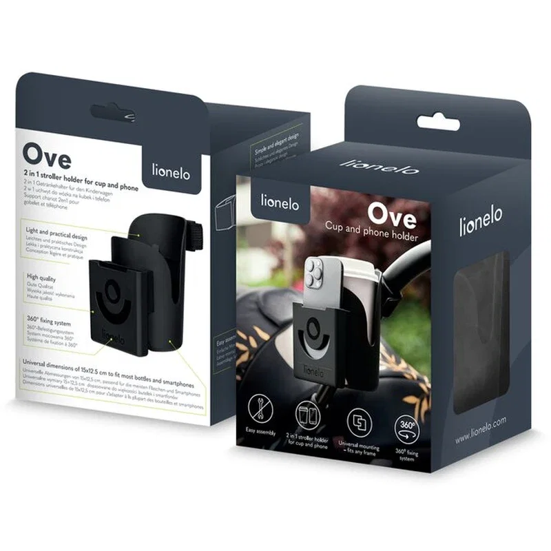 Suport universal pentru biberon/pahar si telefon, Lionelo, Ove, Cu sistem de rotire 360, Negru [3]