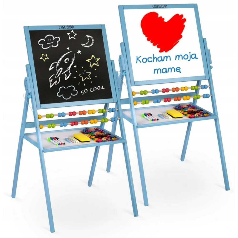 Jucarii din lemn - Tabla Educationala Cu Doua Fete Si Accesorii Ricokids, Albastru