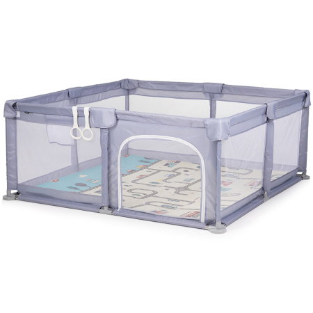 Tarc de joaca Chipolino Sienna 150x150x68 cm, Include geanta de transport, Din plasa, Intrare laterala cu fermoar, 1-5 ani, Grey [1]