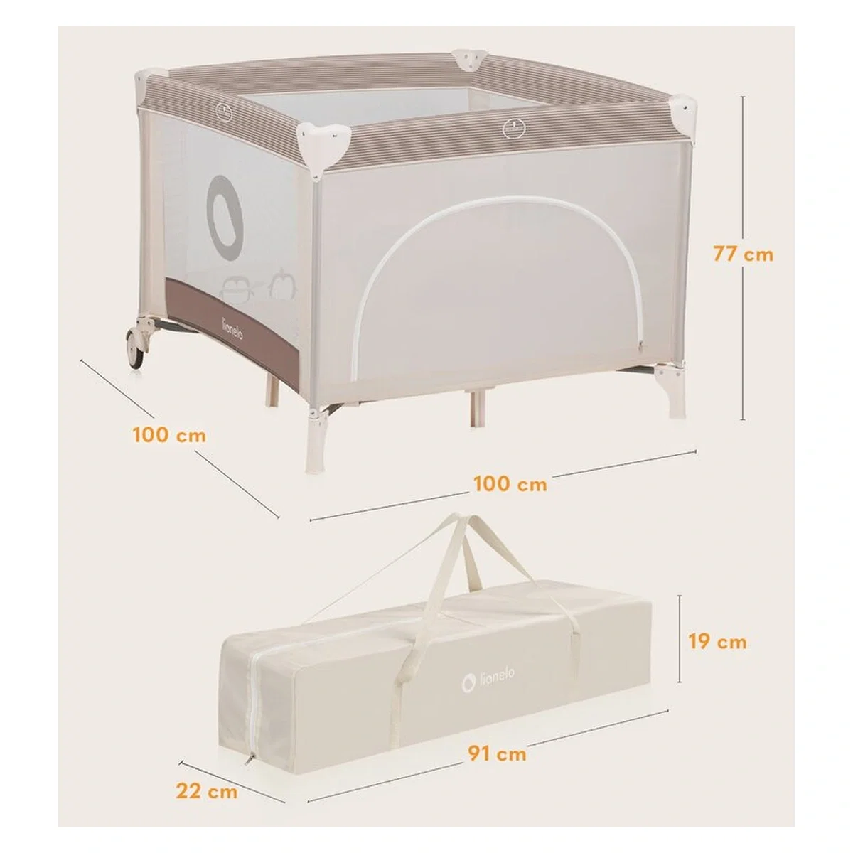 Tarc de joaca copii, Lionelo, Bonnie, Pana la 15 kg, 100 x 100 cm, Beige Sand 36 luni [13]